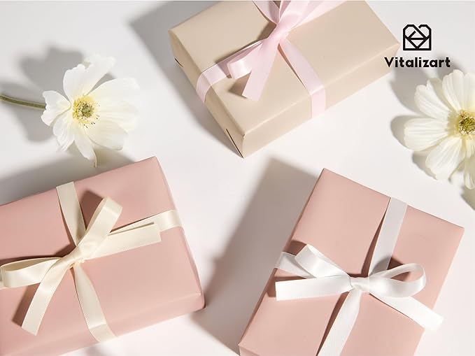 Vitalizart Pink & White Satin Ribbon 3/8” x 3 Rolls 120 Yards Ribbon for Gift Wrapping Hair Craft Party Decoration Flower Bouquet Wedding Double Face Light Pink Cream White