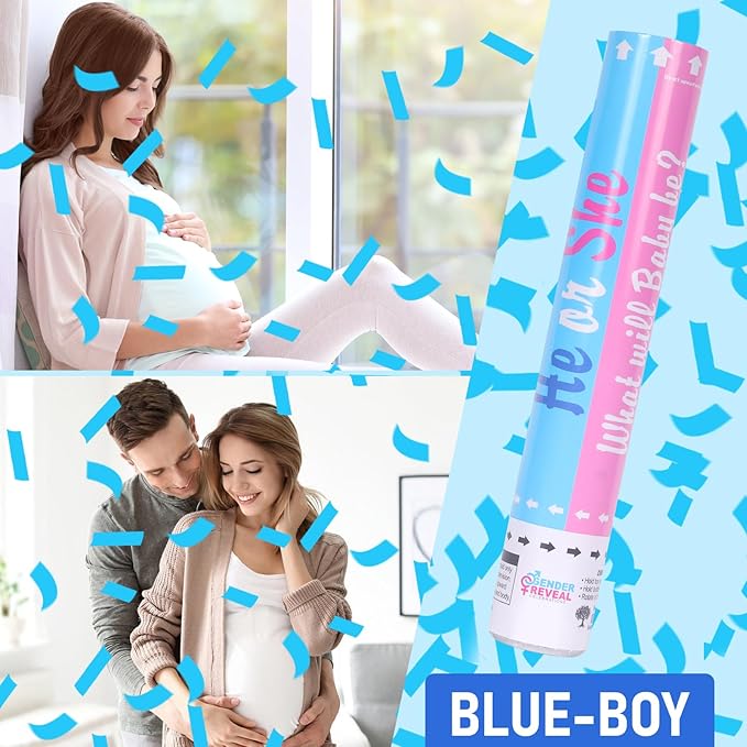 Gender Reveal Confetti Cannon - Set of 4 (2 Blue + 2 Pink) for Stunning Baby Gender Announcements, Perfect Gender Reveal Cannon for Parties and Celebrations (Non-Powder)