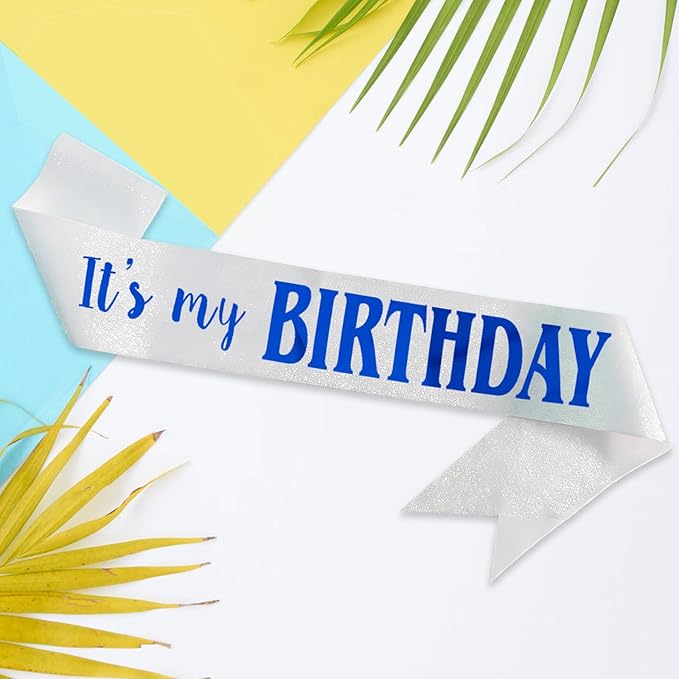It's My Birthday Sash, Royal Blue Foil Letter Glitter White Birthday Sash for Women Men Girl Boy Kids Teenager Funny Bday Gifts Party Favors Photo Prop