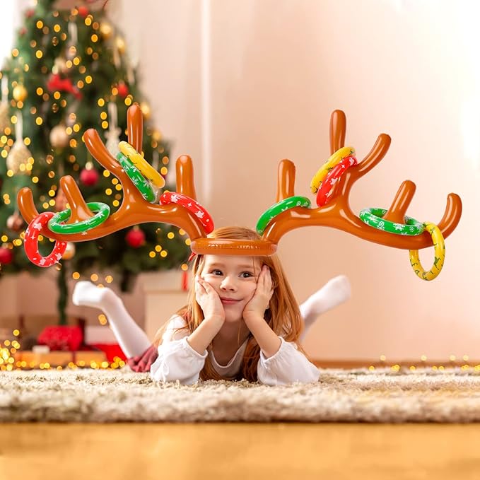 Max Fun Inflatable Reindeer Antler Ring Toss Christmas Games Indoor Outdoor Party Games Hat for Xmas Gifts Holiday Party Supplies Favors Games for Family