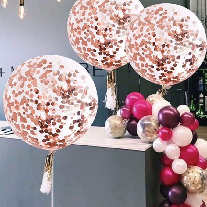 36 Inch Giant Confetti Balloons, Rose Gold Latex Confetti Round Balloons for Birthdays Weddings Receptions Festival Party Decoration, Pack of 5 Pcs
