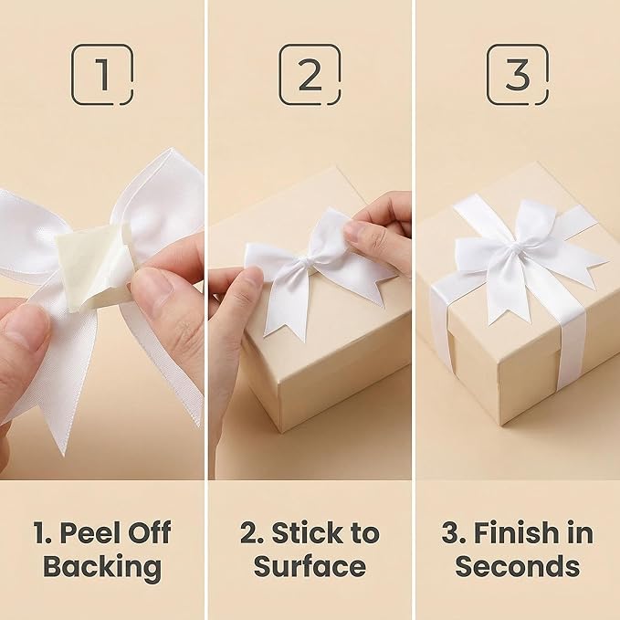White Gift Wrap Bows – 50pcs 3.3 Inch Elegant Satin Bows for Gift Wrapping, Wedding Decor, Baby Shower, Party Decorations, Birthday, Easter, Christmas, Anniversary, DIY Crafts, Gift Bags