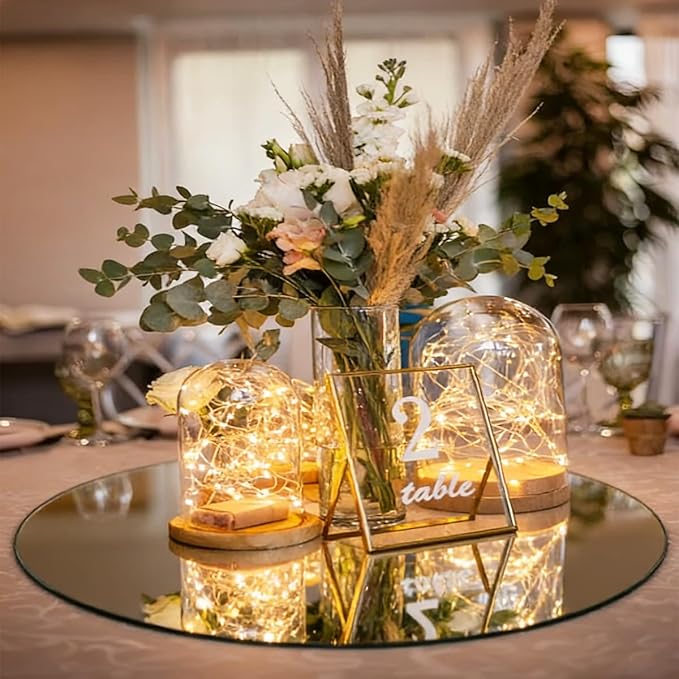 14PCS 12inch Round Mirrors for Centerpieces for Tables Acrylic Circle Mirror with 8" Round Candle Mirror Tray for Craft DIY Wedding Anniversary Christmas Party Table Decorations