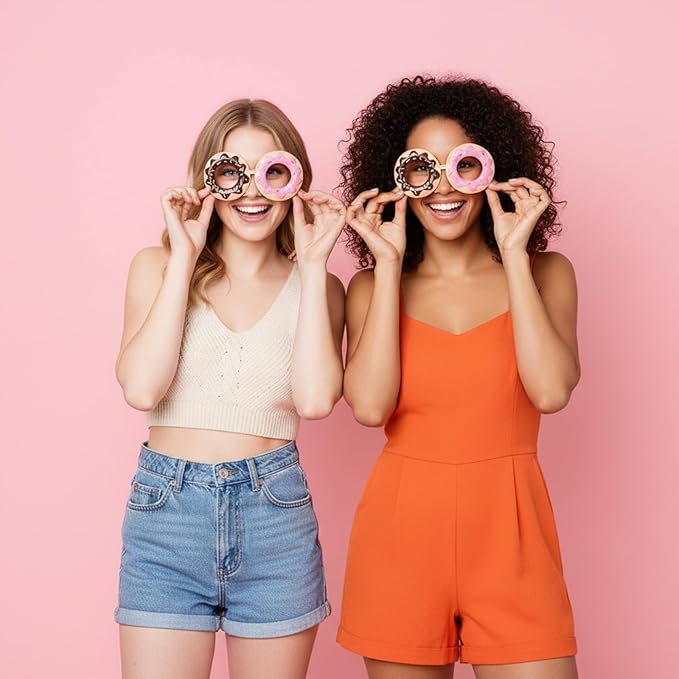 Frienda 2 Pieces Donut Glasses Donut Costume Glasses Novelty Party Donut Eyeglasses for Funny Snack Party Donut Birthday Party Favors Accessories