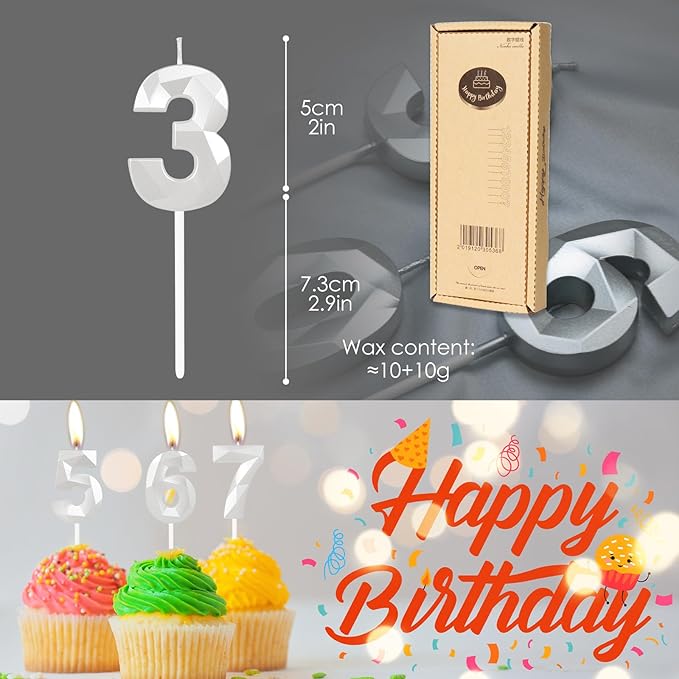White Birthday Candles for Cake, Number 70 Candle for 70th Birthday Decorations, 3D Design Cake Topper Decorations for Women Men Birthday Theme Party Anniversary Celebration Supplies