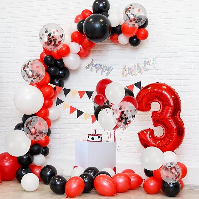 RUBFAC Red and Black Balloons Kit 65pcs 12 Inches with White and Confetti Balloon, Party Balloons for Birthday, Graduation, Stranger Things or Casino Theme Party Decorations