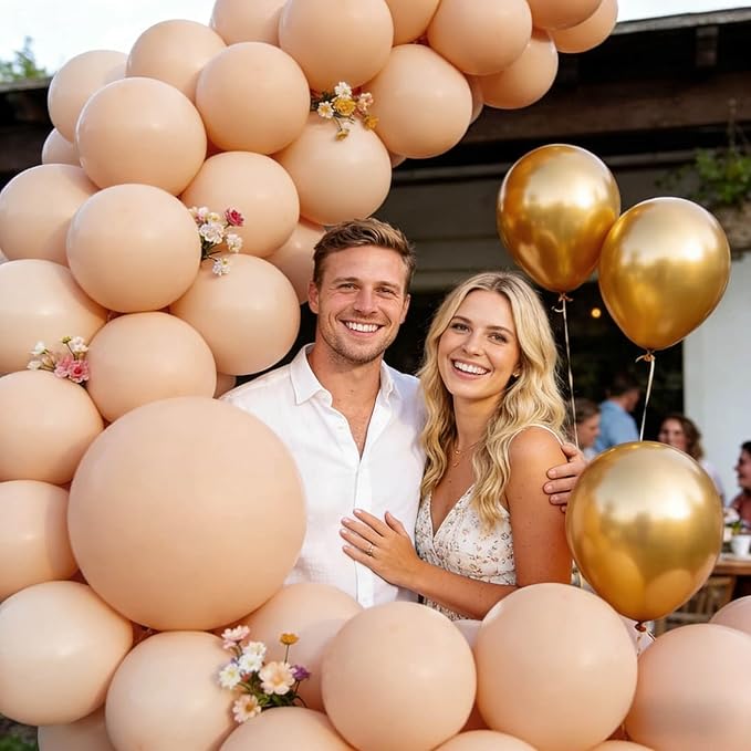 110pcs Nude Balloon 12 inch, Beige Latex Balloons for Birthday Party Baby Shower Wedding(with 2 Ribbons).