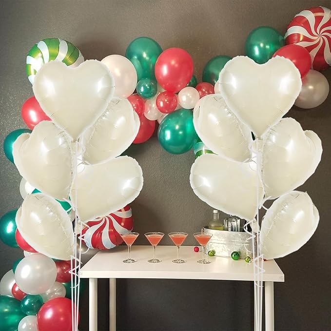 TONIFUL 30Pcs 18 Inch Cream White Heart Balloons Cream White Heart Shape Foil Mylar Balloons Decoration for Birthday Valentine's Day Wedding Bridal Shower Anniversary Engagement Party Supplies