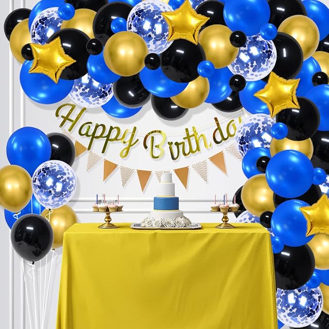Royal Blue Black Gold Balloon Garland Arch Kit - Blue and Black Balloons Metallic Gold Balloons Video Game Balloons for Men Video Game Birthday Retirement Graduation Party Decorations