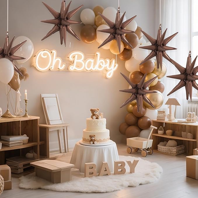 TONIFUL 4 Pcs 22inch 4D Chocolate Explosion Star Mylar Brown Balloons for Party Backdrop Christmas,New Year,Thanksgiving, Birthday, Wedding Baby Shower Anniversary Photo Booth Supplies