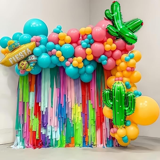 Fiesta Balloon Arch Kit, 100pcs Mexican Fiesta Party Decorations with Llama Sombrero Foil Balloons, Rainbow Balloon Garland for Cinco De Mayo Taco Twosday Birthday Carnival Party Decor Supplies
