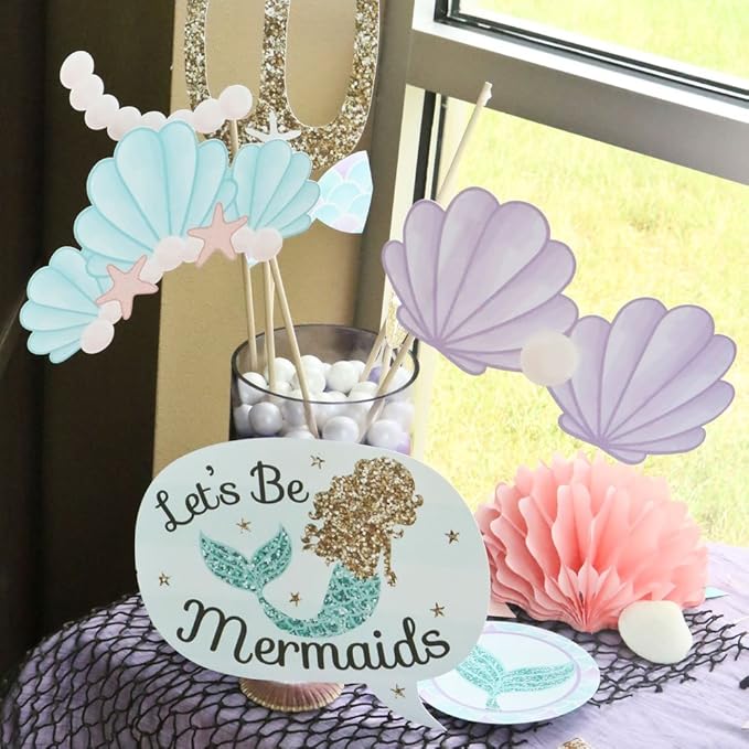 Big Dot of Happiness Let's Be Mermaids - Baby Shower or Birthday Party Photo Booth Props Kit - 20 Count