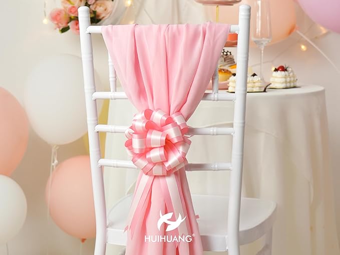 HUIHUANG Pink Pull Bows 12 PCS Baby Pink and White Double Layer Satin Pull Bows 6" x 10" Gift Bow for Gift Wrapping Gift Basket Flower Bouquets Baby Shower Favors Wedding Party Decor