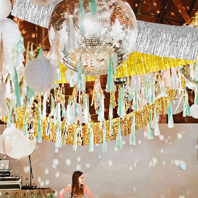 BEISHIDA 3 Packs 30 Feet Metallic Foil Fringe Garland Tinsel Streamers,Shiny Gold Wall Hanging Tinsel Fringe Banners for Wedding Birthday Party Decoration Halloween Christmas New Year