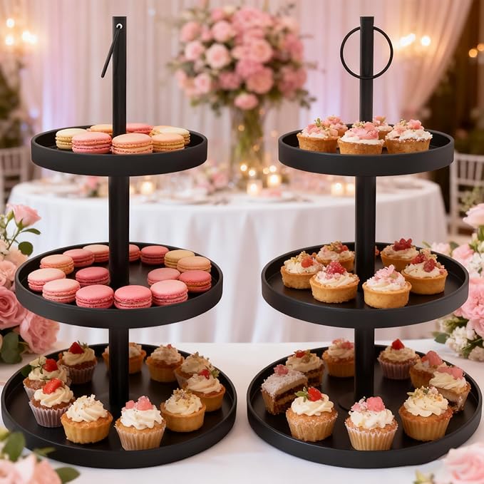 Cupcake Stand for 50 Cupcakes,Cupcake Stand Metal 3 Tier Cupcake Tower Black Tiered Tray Stand Cupcake Holder Stand Cake Stand Serving Trays Dessert Stands with Handle for Party