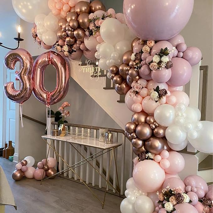 PartyWoo Dusty Pink Balloon Arch Kit Garland 142pcs Different Sizes of 18 12 10 5 Inch Blush Rose Pink Nude White Sand Gold Confetti Boho Balloons for Baby Shower Birthday Wedding Party Decorations