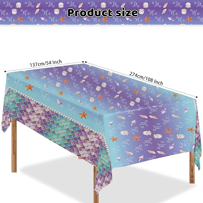 Mocsicka Mermaid Birthday Backdrop and Tablecloth Bundle Party Decorations