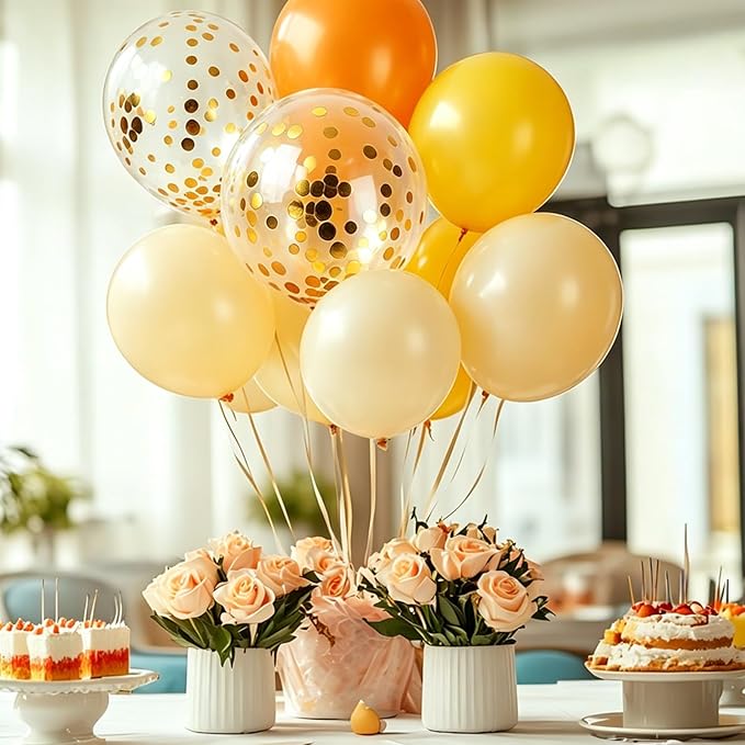 Light Yellow Balloons and Mustard Yellow Balloon, 60 Pcs 12 Inch Latex Balloons Gold Confetti Balloon with 1 Ribbon, Golden Balloon for Birthday Wedding Bridal Shower Party Decorations