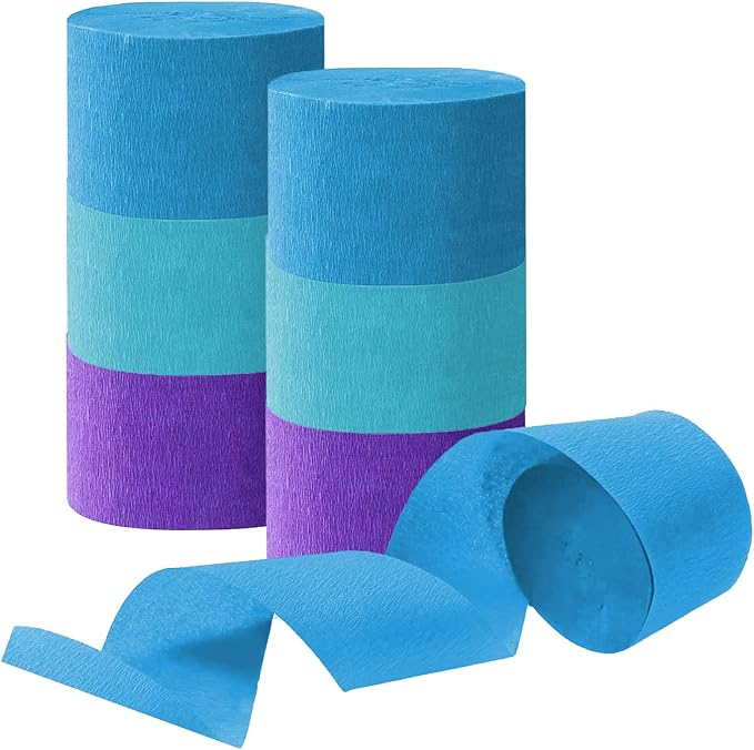 Blue and Purple Crepe Paper Streamers, Party Streamer Decorations for Various Party Festival Decorations, 6 Rolls