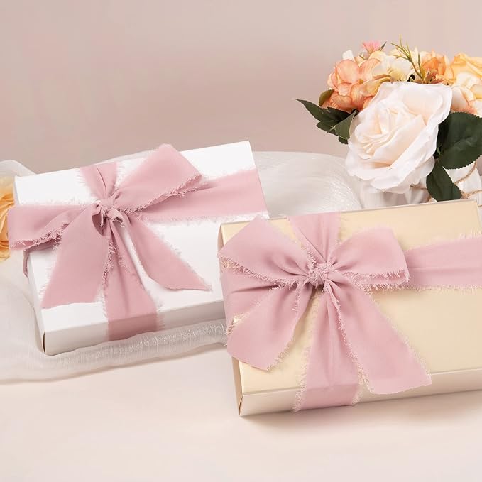 Ribbon, 6 Rolls Dusty Rose Wedding Chiffon Ribbon, 1 1/2 inch x 7Yd Ribbons for Flower Bouquet, Silk Ribbons for Crafts, Wedding Decor, Bridal Bouquets, DIY Crafts for Mothers Day