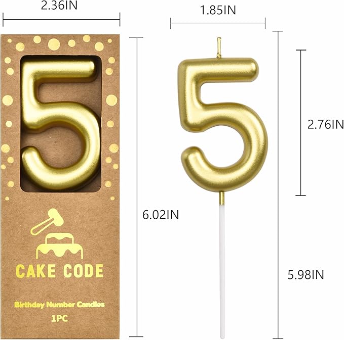 2.76 Inch Classical Gold 5 Number Birthday Candles, Gold Number Candles, Cake Number Candles, Party Celebration