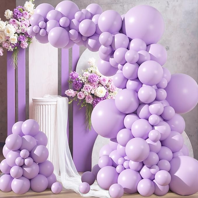 Amandir 153pcs Lavender Balloons Arch Garland Kit Different Sizes 18 12 10 5 Inch Latex Lilac Light Pastel Purple Balloon Fairy Birthday Wedding Princess Gender Reveal Bachelorette Party Decorations