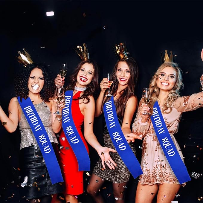 8PCS Birthday Squad Sashes, Royal Blue Birthday Sash Set for Women or Me Funny 16th 18th 21st 30th 40th 50th or Other Bday Party Favors Decorations