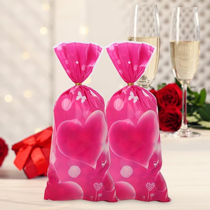 iNINGER 50pcs Happy Valentine's Cellophane Treat Bags for Party Favors,Small Sweet bags for Candy,Sweets Gift Bags for Party Decorations,Romantic Valentine's Day Theme Candy Bags Party Supplies