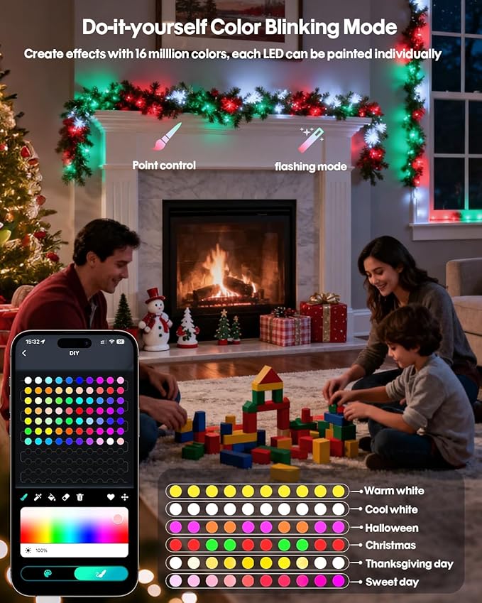 Super RGB Smart Fairy Lights 131.2Ft 400LEDs, Color Changing led String Lights with Remote & APP Control, DIY RGB-IC Dynamic Multicolor Twinkle Lights for Indoor Room Bedroom Birthday Party Decor