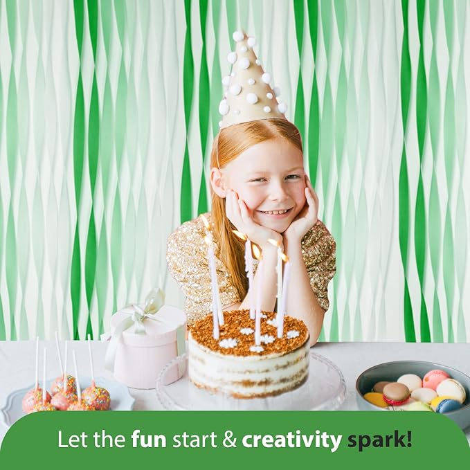 Captain Décor 8 Green Streamers with White, 656ft Pack of Green Crepe Paper Roll for Party Decorations, Party Streamers for Birthday Decorations (1.8 inch x 82 ft/Roll)