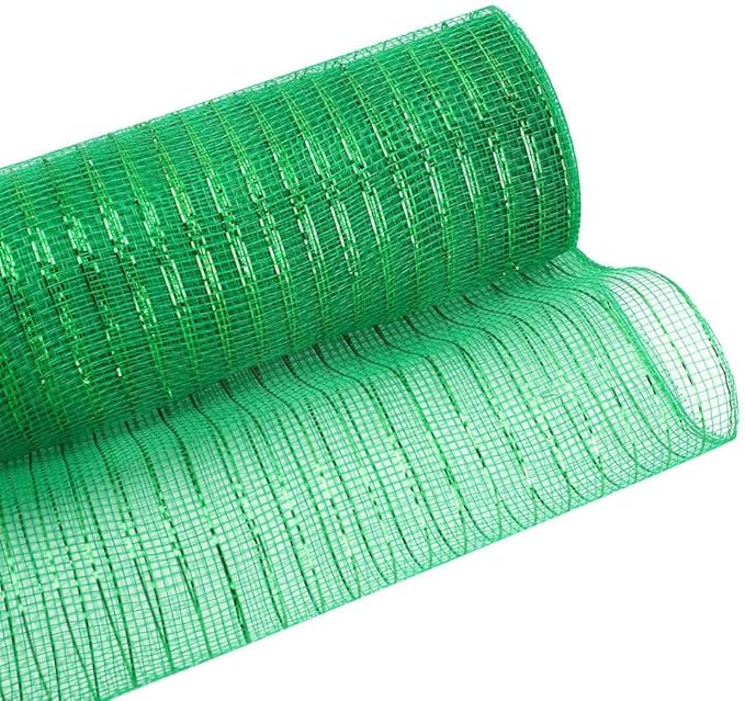 3 Rolls Christmas Green Deco Mesh Ribbon for Wreath Making Supplies, 10 Inch x 30FT Metallic Foil Burlap Deco Mesh Fabric for DIY Crafts Christmas Tree New Year Wreath Swags and Decorating