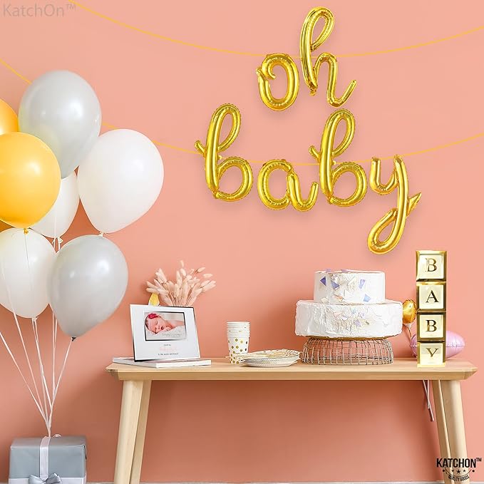 KatchOn Gold Oh Baby Balloon Sign - 16inch, Perfect for Baby Showers & Gender Reveals