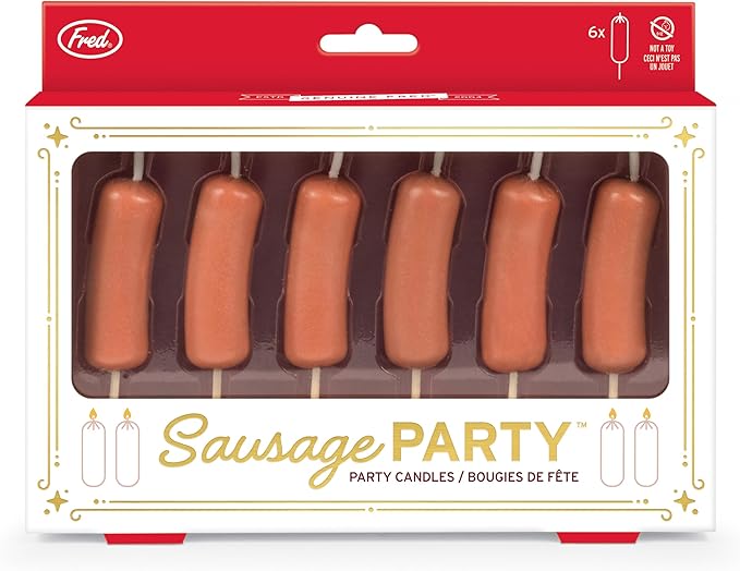Genuine Fred SAUSAGE PARTY Candles Set of 6 Quirky Cocktail Wiener Hot Dog Party Birthday Candles 2" Tall Fun and Unique Party Decor