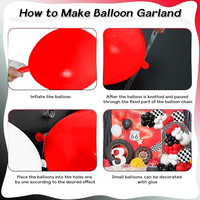 Racing Car Balloons Arch Garland Kit, Red and Black White Checkered Foil Balloons Garland Kit, Wheels Balloon for Boys Birthday Baby Shower Race Car Theme Party Decorations Supplies