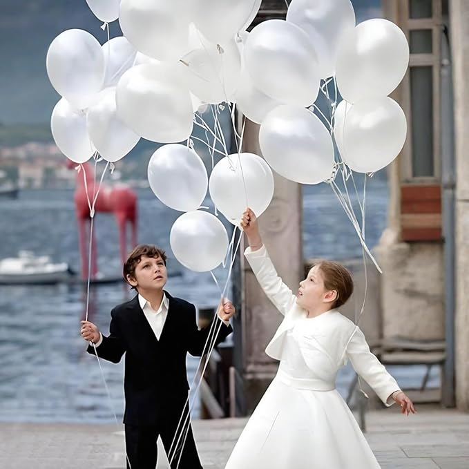 110pcs Pearl White Balloon 12 inch, Pearl white Latex Balloons for Birthday Party Baby Shower Wedding(with 2 Ribbons).
