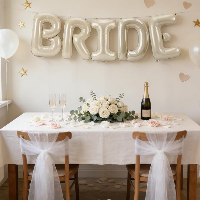 40 Inch BRIDE Balloons, Beige Bride Balloon for Wedding Engagement, Foil Banner Letter Balloon Cream White for Bachelorette Bridal Shower, Bridal Bride To Be Party Favors Decorations