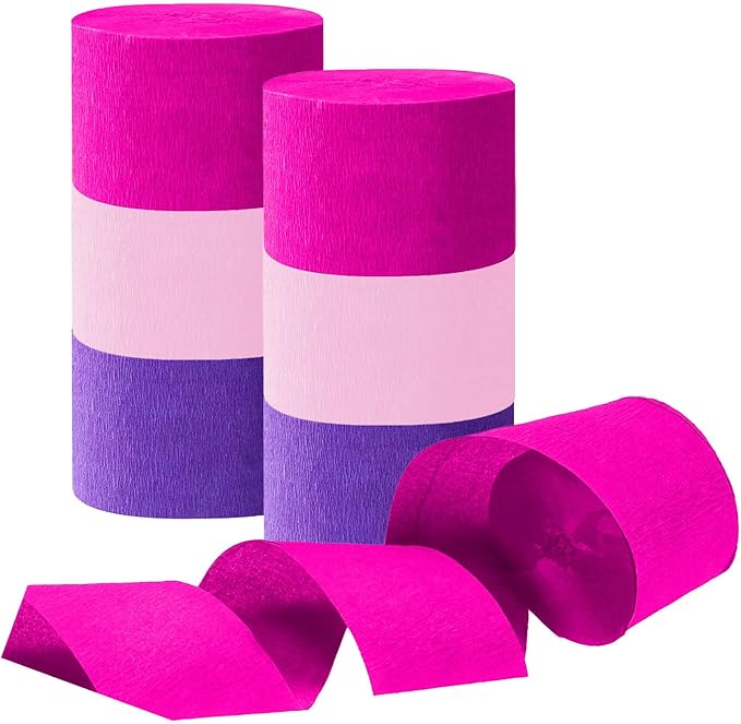 Purple and Pink Crepe Paper Streamers, Party Streamer Decorations for Various Party Festival Decorations, 6 Rolls