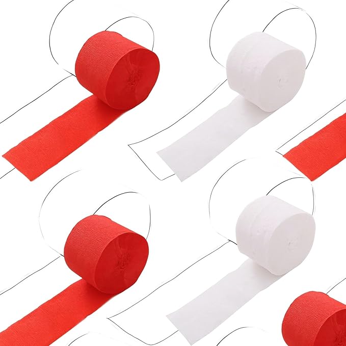 Red and White Crepe Paper Streamers, Party Streamers for Sports Events,Birthday Party,Graduation Decorations, 6 Rolls(82 Feet Long x 1.77 Inch)