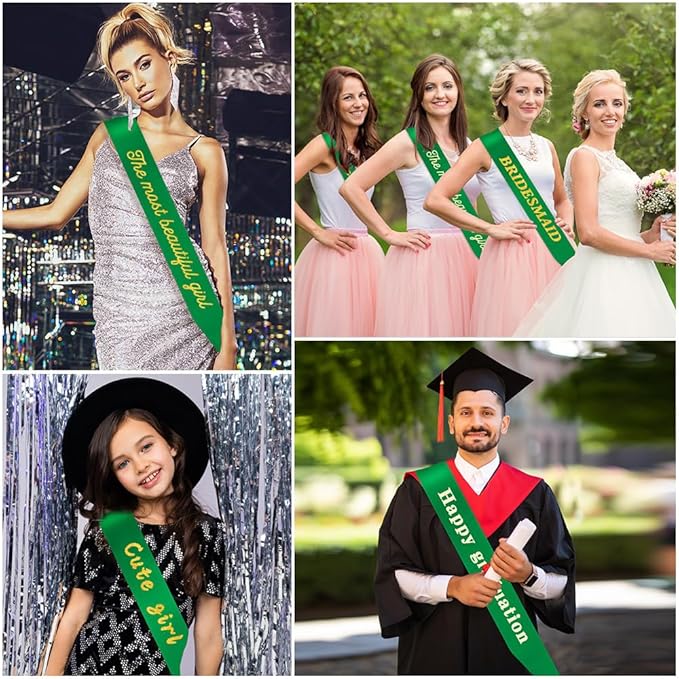 4pcs Green Sash Pageant Sash Graduation Sash Bridal Sash Bridesmaid Sashes Homecoming Court Sash Bride To Be Sash For Bridal Shower Princess Sash Green Blank Sashes Happy Birthday Sash For Women