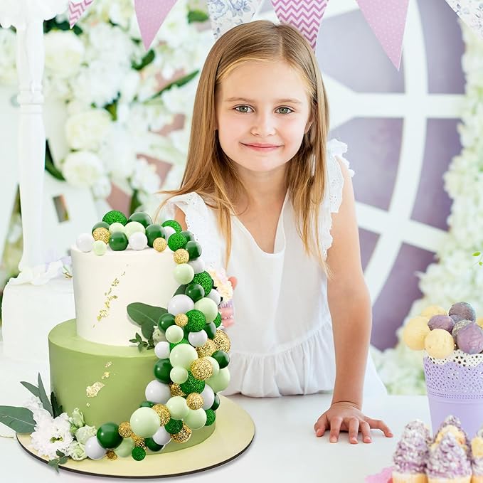 60Pcs Glitter Cake Balls Decorations Foam Cake Topper Balls Mini Balloon Cupcake Toppers for Cake Decorating Birthday Baby Shower Party (Glitter Green Series)