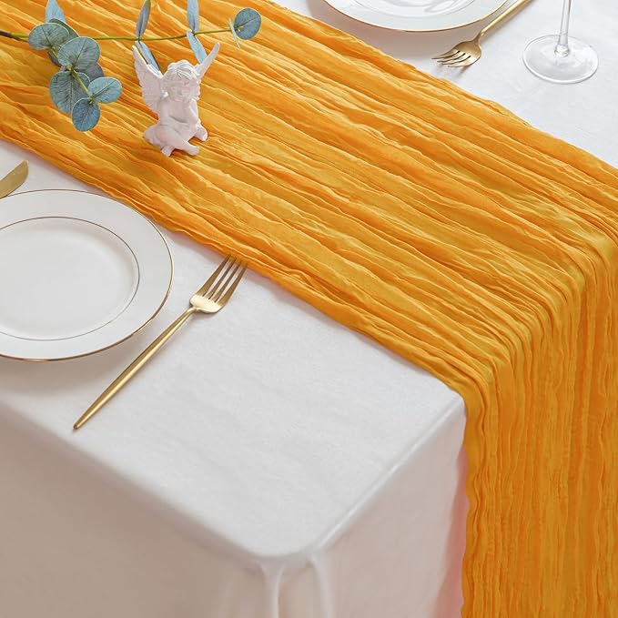 Sioloc Yellow Cheesecloth Table Runner Fall Autumn Decor for Home 10ft Table Cloth for Wedding Birthday Party Halloween Thanksgiving Decorations