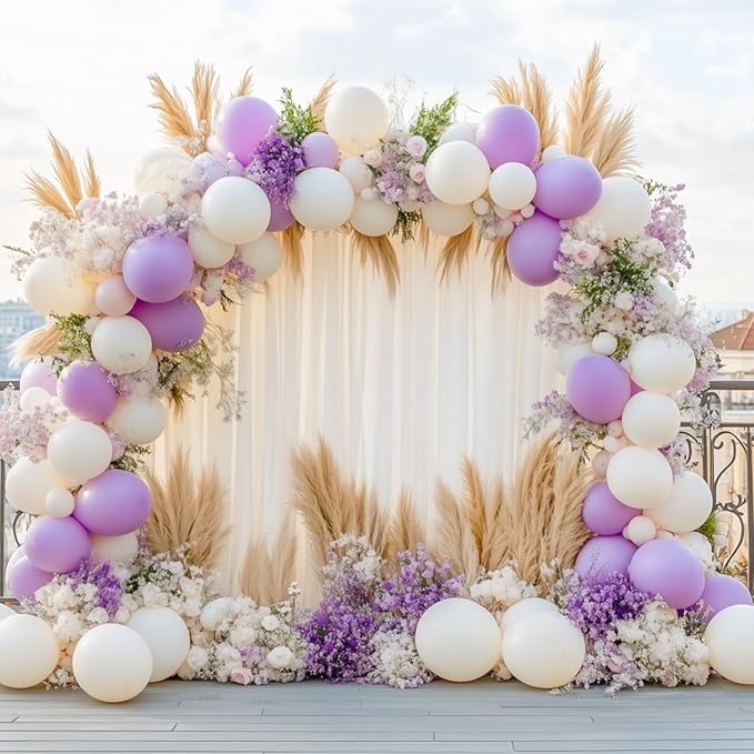 RUBFAC 129pcs Pastel Purple Balloon Arch Kit Different Sizes 18 12 10 5 Inches, Light Lavender Lilac Balloons Garland for Mother's Day Birthday Baby Shower Gender Reveal Wedding Party Decoration