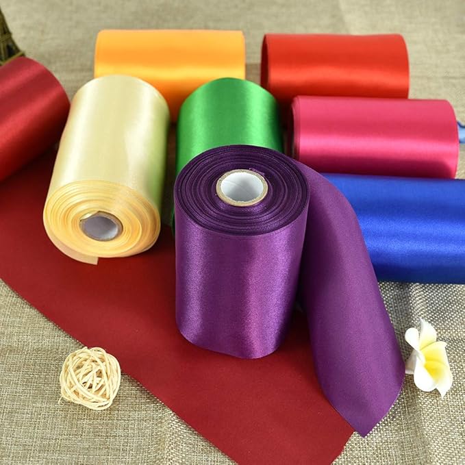 TONIFUL 4 Inch x 22 Yards Wide Hot Pink Satin Ribbon Solid Fabric Large Ribbon for Cutting Ceremony Kit Grand Opening Chair Sash Table Hair Car Bows Sewing Craft Gift Wrapping Wedding Party Decoration