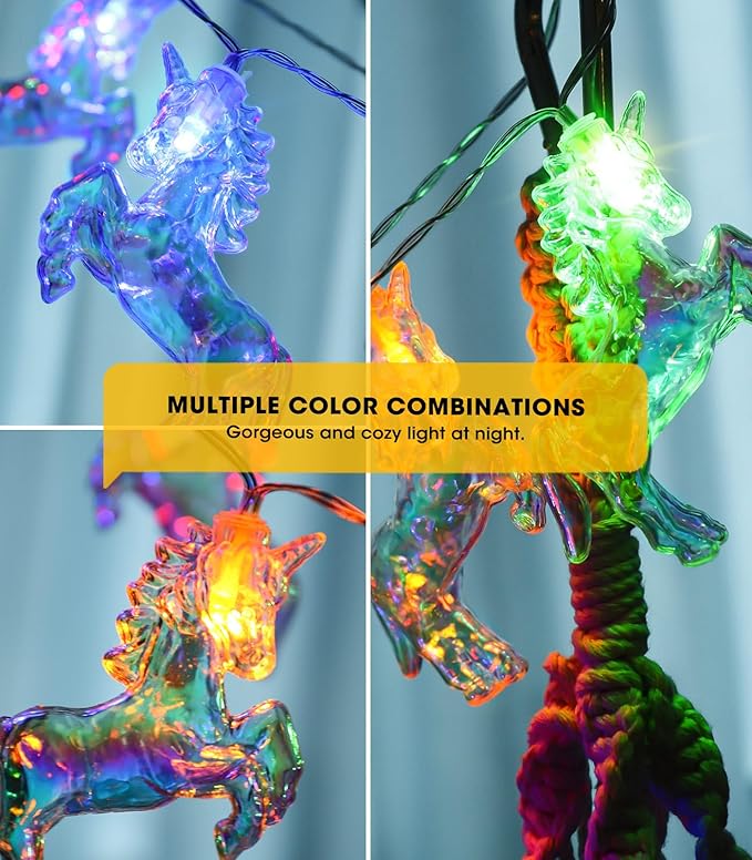 AceList Unicorn String Lights, 20 LED 10Ft Unicorn Party Decorations Fairy Lights for Birthday Party Decor, USB&Battery Powered Unicorn Light for Christmas Gifts, Girls Kids Bedroom(Colorful)