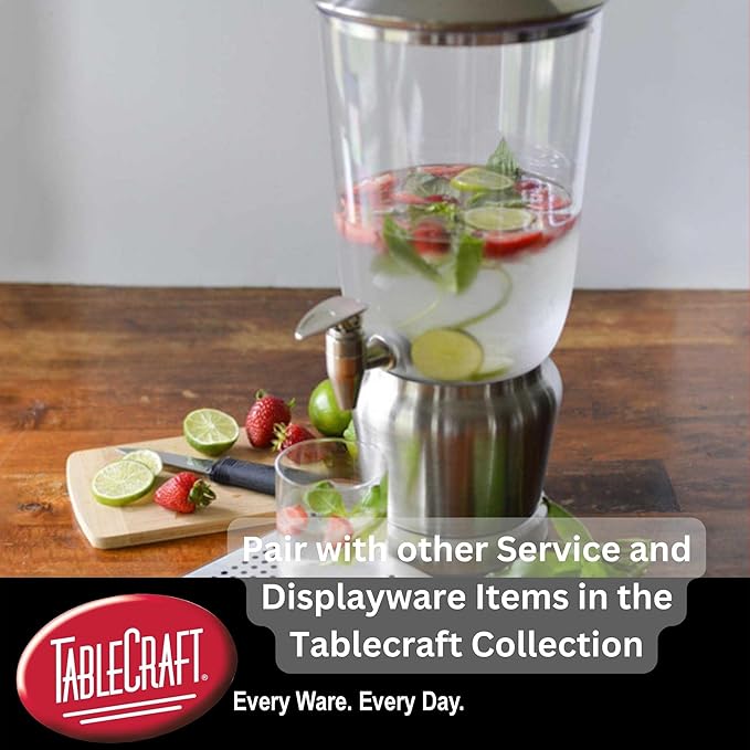 TableCraft 10451 Upscale Beverage Dispenser, 4-1/2" Gallon, Stainless Steel with Nickel Plated ABS Faucet, Tritan Reservoir, Stainless Steel Base