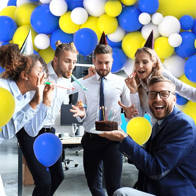 126PCS Blue Yellow White Balloon Arch Garland Kit - Royal Blue and Yellow Balloons White Balloon for Wedding Birthday Anniversary Bridal Shower Party Decorations