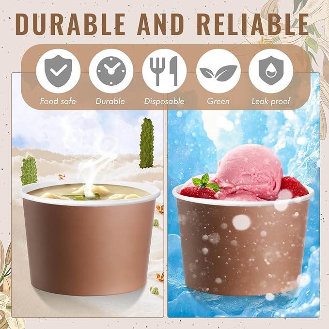 Jingmore Paper Ice Cream Cups 9oz Colored Disposable Dessert Bowls for Hot or Cold Party Food Cups for Birthday Baby Shower Easter Party Supplies(Woodland Color,60 Pcs)