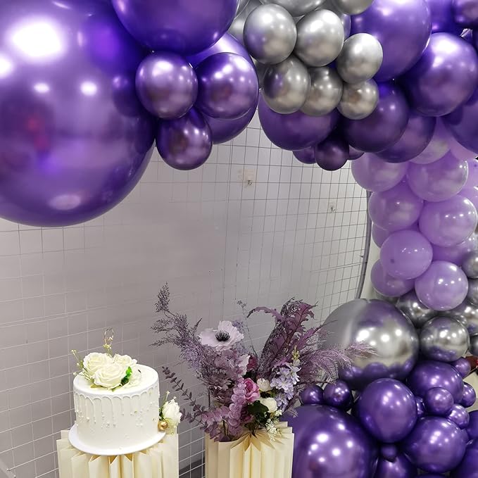Purple Silver Balloon Garland 127 Pcs 18In 12In 10In 5In Latex Balloons Arch Kit for Halloween Retirement New Year Graduation Birthday Party Decors (Purple Silver)