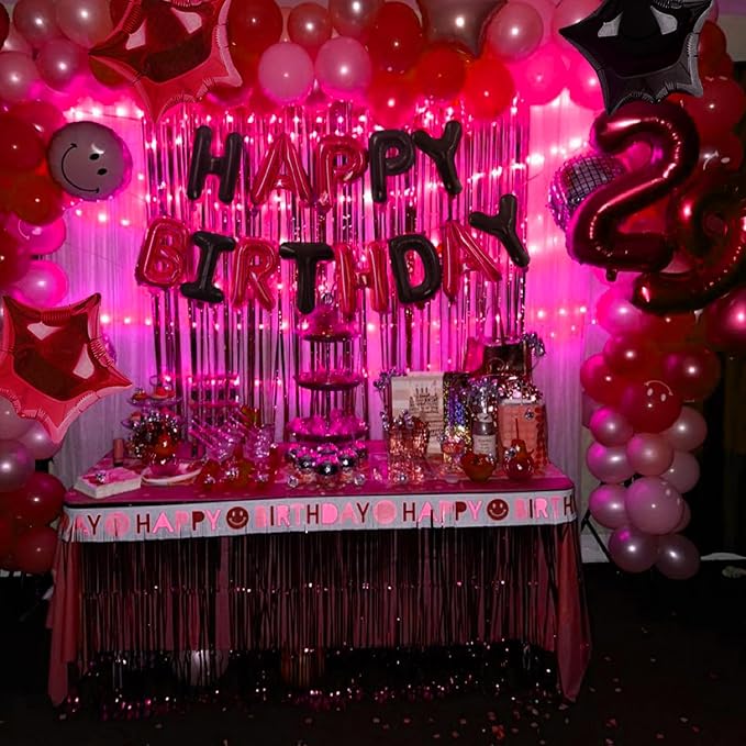 CANREVEL Happy Birthday Banner 13pcs 16 Inch Mylar Foil Letters Sign Balloons with LED Lights Birthday Party Decorations for Kids and Adults - 3D Black Red