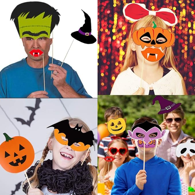 Halloween Photo Booth Props Kit, 34 Pieces DIY Vintage Scary Party Supplies with Vampire Skull Witch Photography Decoration Kit for Adults Dress Up Accessories Costumes Props
